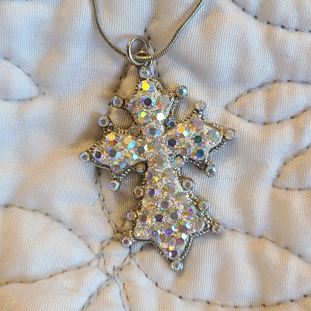 Kirks Folly Silver Cross Pendant on 17" Adjustable Silver Tone Snake Chain